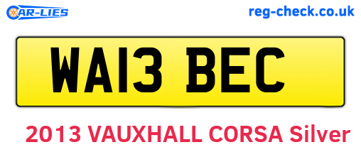 WA13BEC are the vehicle registration plates.
