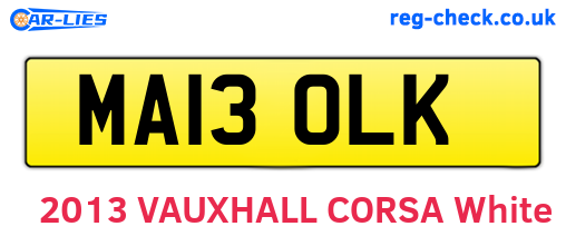 MA13OLK are the vehicle registration plates.