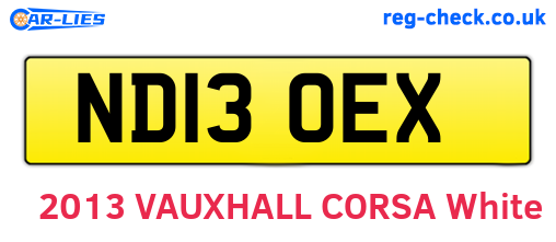 ND13OEX are the vehicle registration plates.
