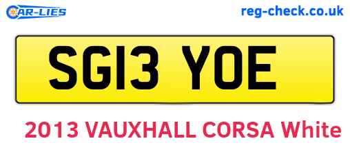 SG13YOE are the vehicle registration plates.