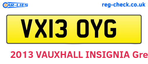 VX13OYG are the vehicle registration plates.