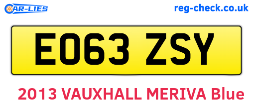 EO63ZSY are the vehicle registration plates.