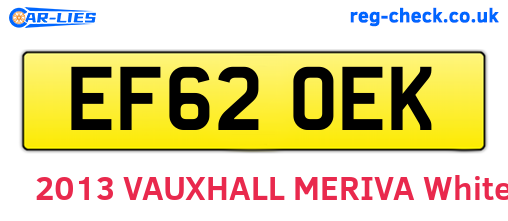 EF62OEK are the vehicle registration plates.