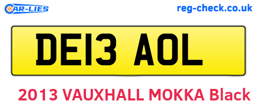 DE13AOL are the vehicle registration plates.