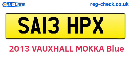 SA13HPX are the vehicle registration plates.