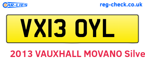 VX13OYL are the vehicle registration plates.