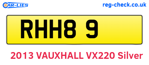 RHH89 are the vehicle registration plates.