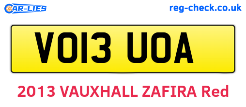 VO13UOA are the vehicle registration plates.