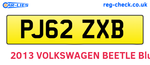 PJ62ZXB are the vehicle registration plates.