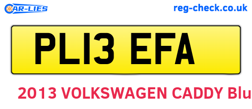 PL13EFA are the vehicle registration plates.