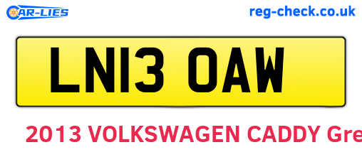 LN13OAW are the vehicle registration plates.