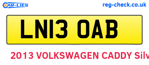 LN13OAB are the vehicle registration plates.