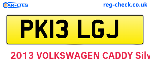 PK13LGJ are the vehicle registration plates.