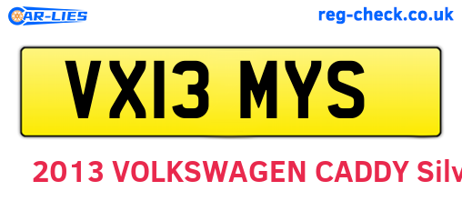 VX13MYS are the vehicle registration plates.