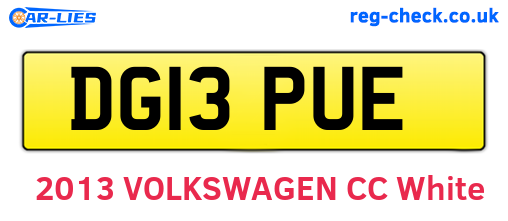 DG13PUE are the vehicle registration plates.