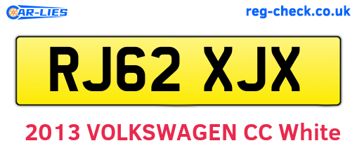 RJ62XJX are the vehicle registration plates.