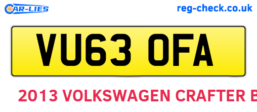 VU63OFA are the vehicle registration plates.