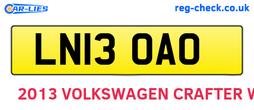 LN13OAO are the vehicle registration plates.