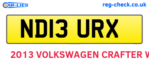 ND13URX are the vehicle registration plates.