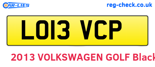 LO13VCP are the vehicle registration plates.