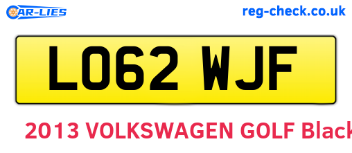 LO62WJF are the vehicle registration plates.
