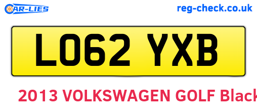 LO62YXB are the vehicle registration plates.