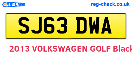 SJ63DWA are the vehicle registration plates.