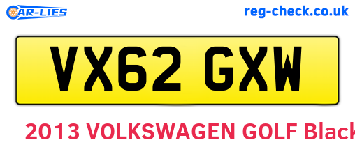 VX62GXW are the vehicle registration plates.