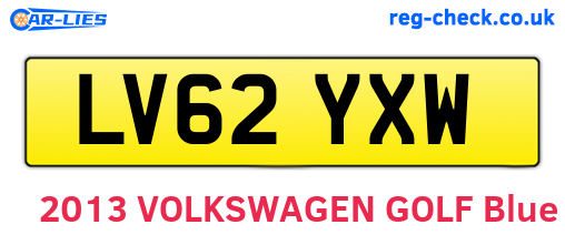 LV62YXW are the vehicle registration plates.