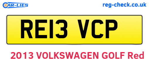 RE13VCP are the vehicle registration plates.