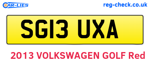 SG13UXA are the vehicle registration plates.