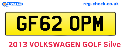 GF62OPM are the vehicle registration plates.