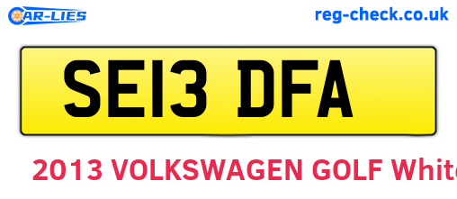 SE13DFA are the vehicle registration plates.