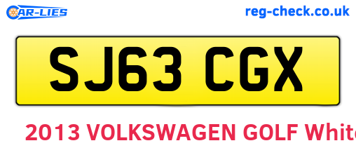SJ63CGX are the vehicle registration plates.