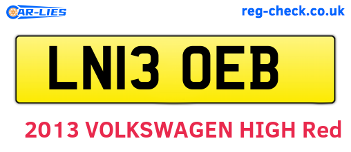 LN13OEB are the vehicle registration plates.