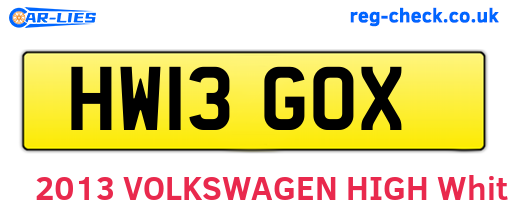 HW13GOX are the vehicle registration plates.