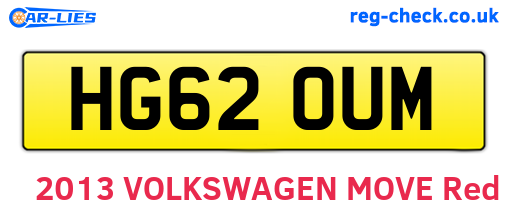 HG62OUM are the vehicle registration plates.
