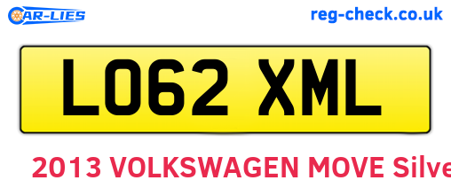 LO62XML are the vehicle registration plates.