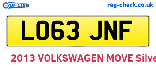 LO63JNF are the vehicle registration plates.