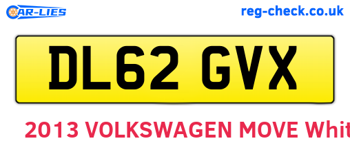 DL62GVX are the vehicle registration plates.