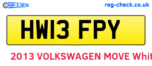 HW13FPY are the vehicle registration plates.