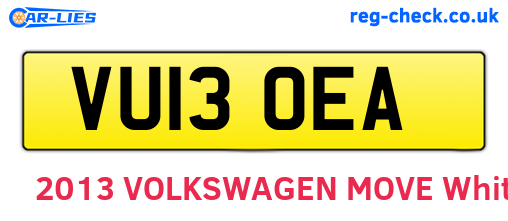 VU13OEA are the vehicle registration plates.