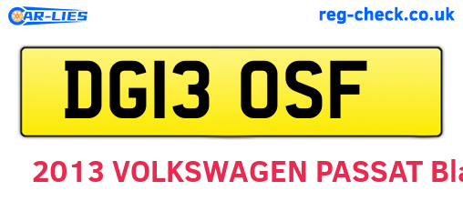 DG13OSF are the vehicle registration plates.