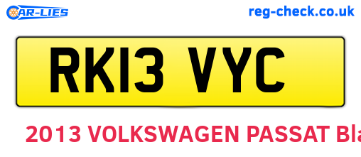 RK13VYC are the vehicle registration plates.