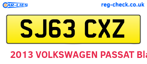 SJ63CXZ are the vehicle registration plates.