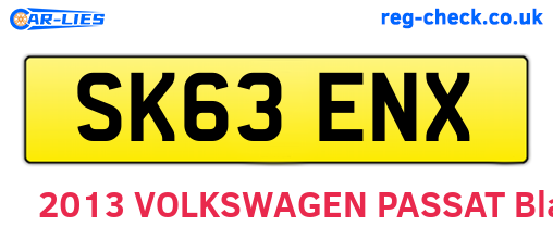 SK63ENX are the vehicle registration plates.