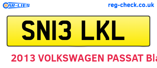SN13LKL are the vehicle registration plates.