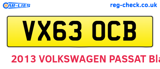 VX63OCB are the vehicle registration plates.