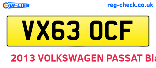 VX63OCF are the vehicle registration plates.