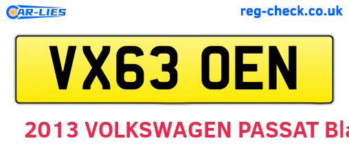 VX63OEN are the vehicle registration plates.